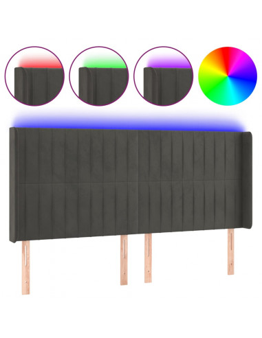 Testiera a LED Grigio Scuro 183x16x118/128cm inTessuto