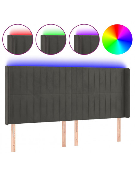 Testiera a LED Grigio Scuro 183x16x118/128cm inTessuto