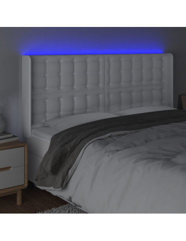 Testiera ad Orecchio Bianco 183x16x118/128 cm in Similpelle