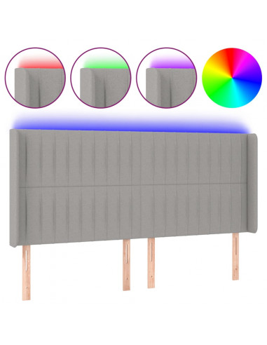 Testiera a LED Grigio Chiaro 183x16x118/128 cm in Tessuto