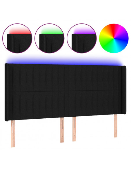 Testiera a LED Nera 183x16x118/128 cm in Tessuto