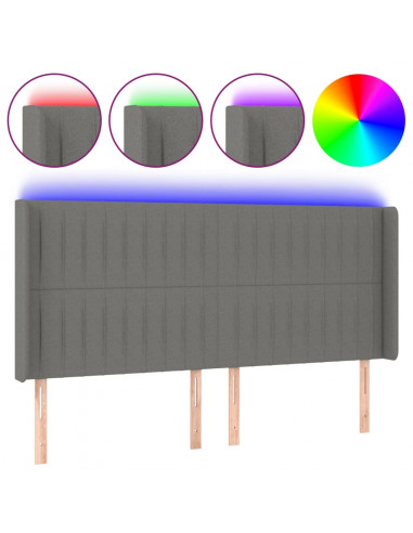 Testiera a LED GrigioScuro 183x16x118/128cm inTessuto