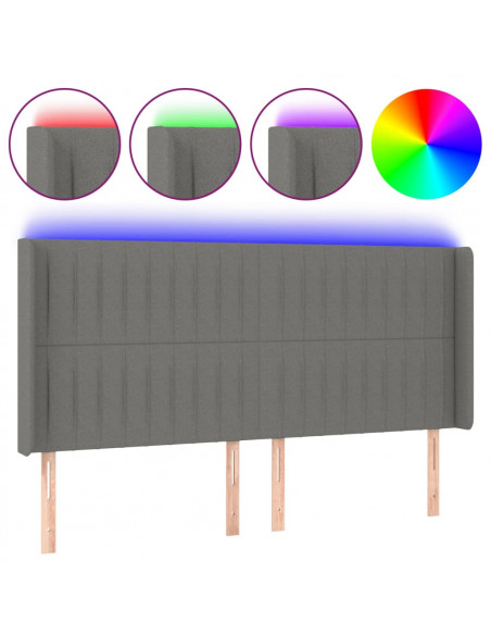 Testiera a LED GrigioScuro 183x16x118/128cm inTessuto