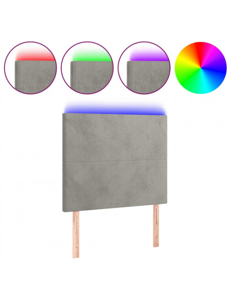 Testiera a LED Grigio Chiaro 100x5x118/128 cm in Velluto