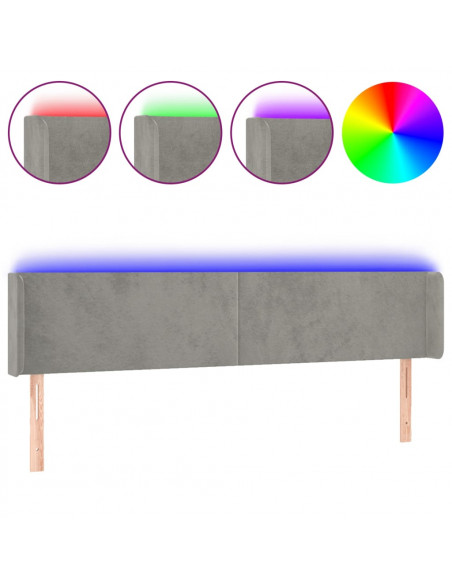 Testiera a LED Grigio Chiaro 203x16x78/88 cm in Velluto