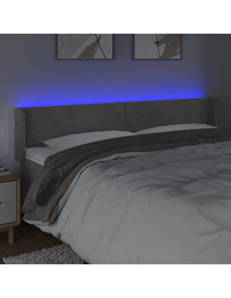 Testiera a LED Grigio Chiaro 203x16x78/88 cm in Velluto
