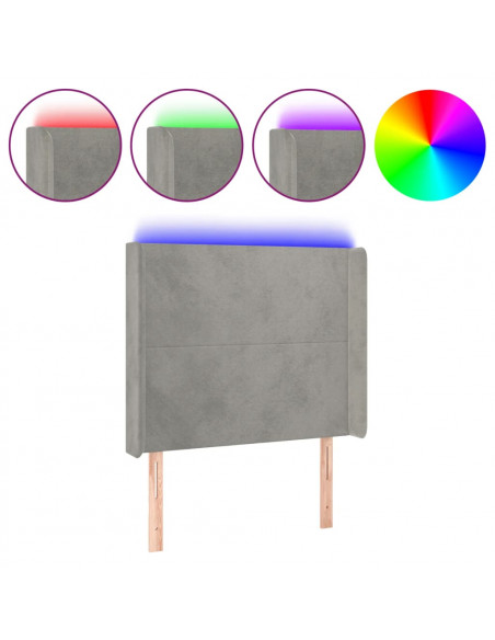 Testiera a LED Grigio Chiaro 103x16x118/128 cm in Velluto