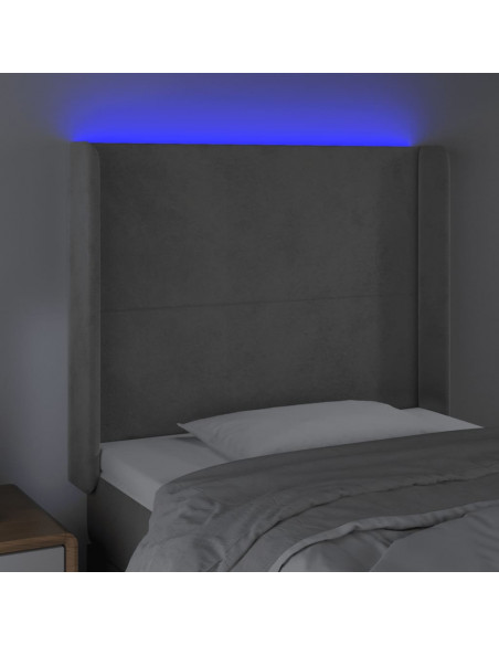 Testiera a LED Grigio Chiaro 103x16x118/128 cm in Velluto