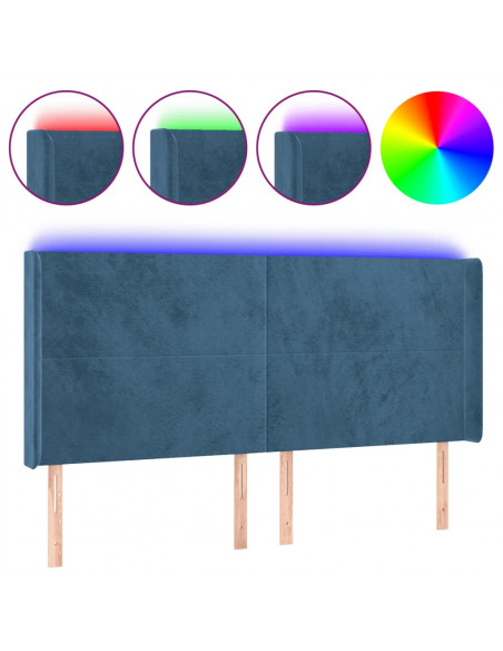 Testiera a LED Blu Scuro 183x16x118/128 cm in Velluto