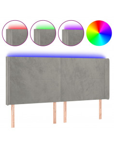 Testiera a LED Grigio Chiaro 203x16x118/128 cm in Velluto 2