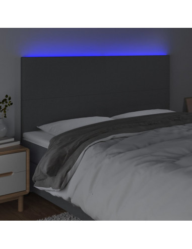 Testiera a LED GrigioScuro 200x5x118/128cm in Tessuto