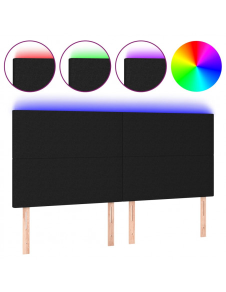 Testiera a LED nero 200x5x118/128cm in Tessuto