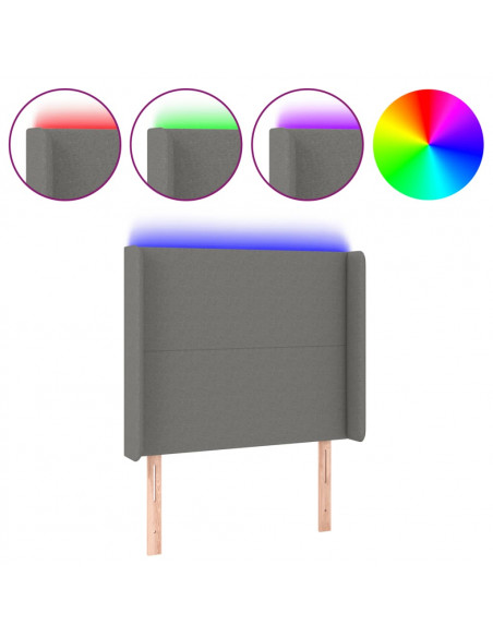 Testiera a LED Nera 103x16x118/128 cm in Tessuto