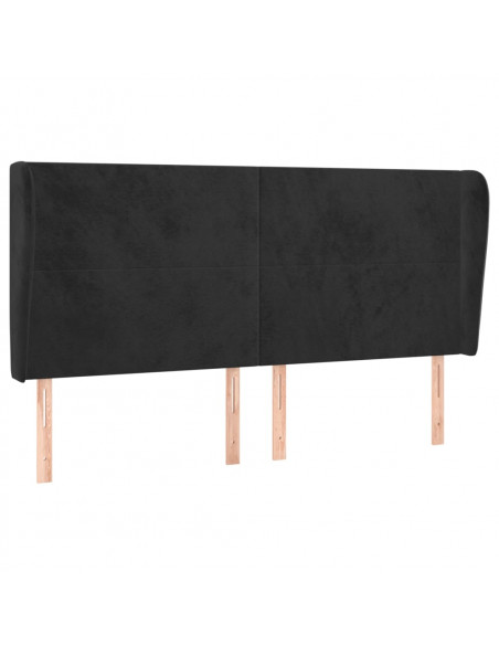 Testiera ad Orecchio Nera 203x23x118/128 cm in Velluto