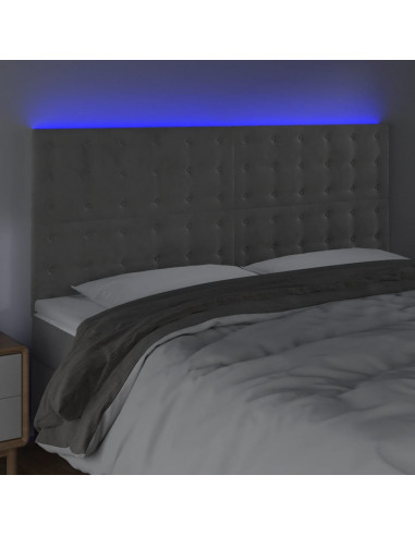 Testiera a LED Grigio Chiaro 200x5x118/128 cm in Velluto