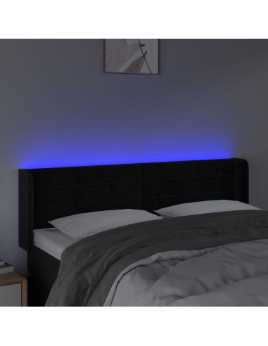 Testiera a LED Nera 147x16x78/88 cm in Velluto