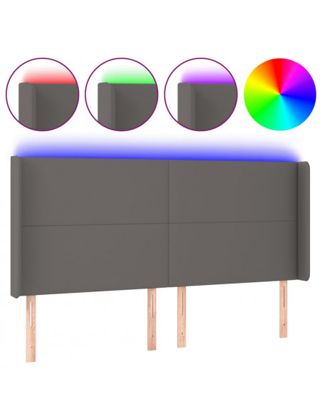 Testiera a LED Grigio 203x16x118/128 cm in Similpelle