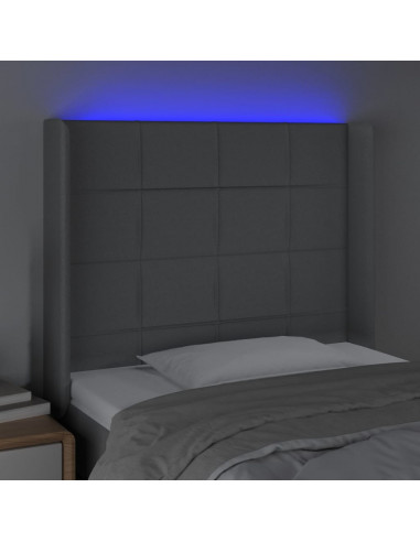 Testiera a LED Grigio Chiaro 103x16x118/128 cm in Tessuto