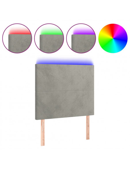 Testiera a LED Grigio Chiaro 90x5x118/128 cm in Velluto