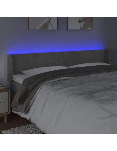 Testiera a LED Grigio Chiaro 183x16x78/88 cm in Velluto