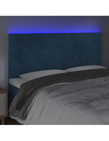 Testiera a LED Blu Scuro 200x5x118/128 cm in Velluto