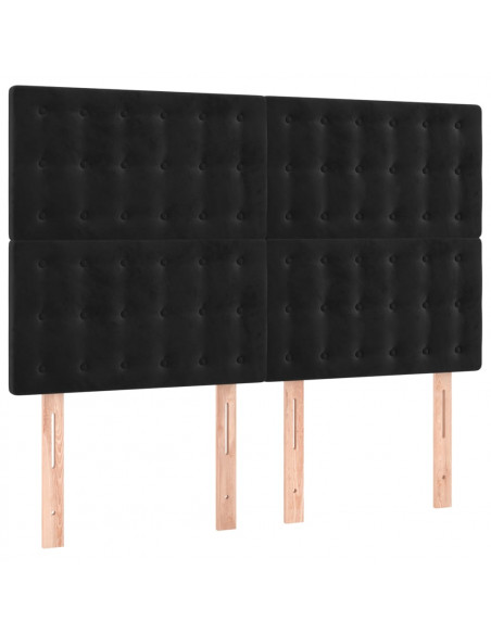 Testiera a LED Nera 144x5x118/128 cm in Velluto