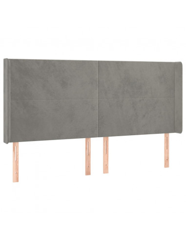 Testiera a LED Grigio Chiaro 183x16x118/128 cm in Velluto