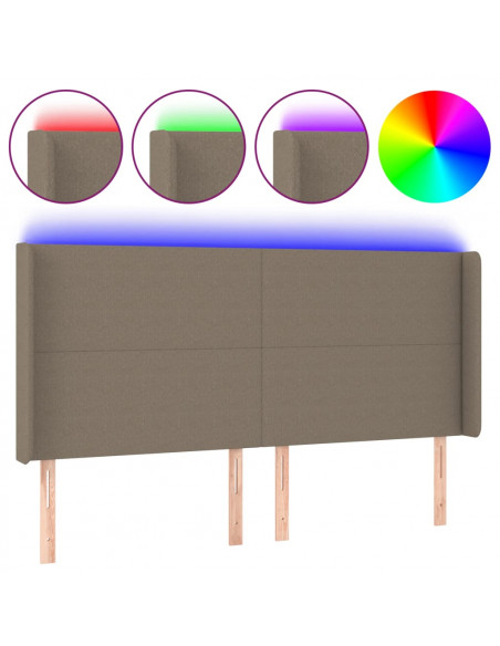 Testiera a LED Tortora 183x16x118/128 cm in Tessuto