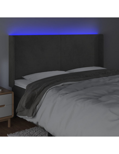 Testiera a LED Grigio Scuro 203x16x118/128cm in Velluto
