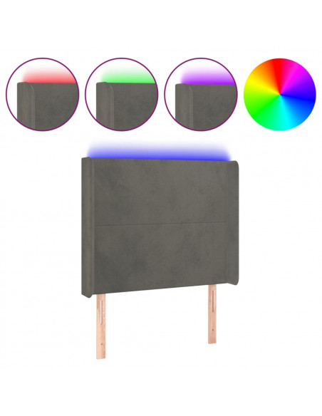 Testiera a LED Grigio Scuro 83x16x118/128 cm in Velluto