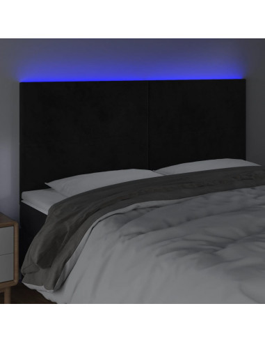 Testiera a LED Nera 180x5x118/128 cm in Velluto