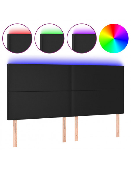 Testiera a LED Nera 180x5x118/128 cm in Similpelle