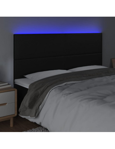 Testiera a LED Nera 180x5x118/128 cm in Similpelle