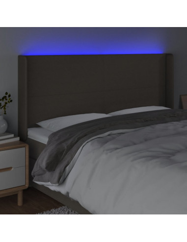 Testiera a LED Tortora 163x16x118/128 cm in Tessuto