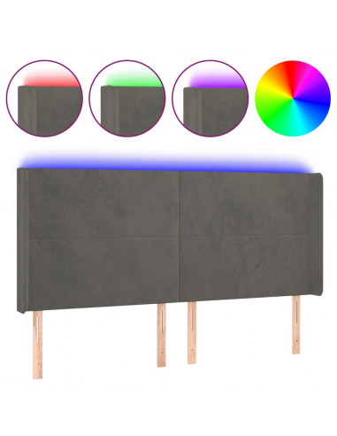 Testiera a LED Grigio Scuro 183x16x118/128cm inTessuto