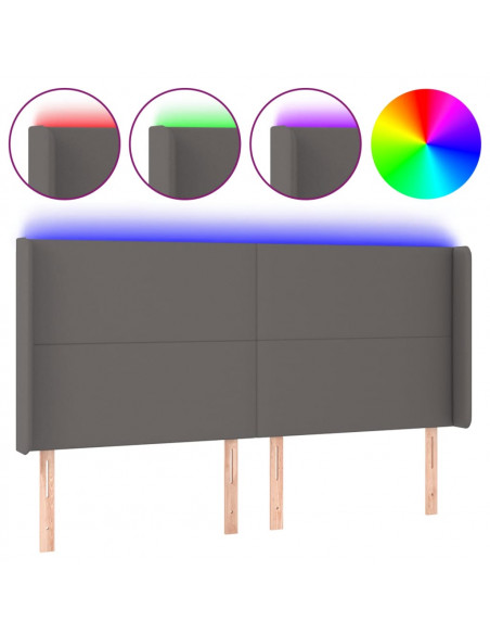 Testiera a LED Grigio 183x16x118/128 cm in Similpelle