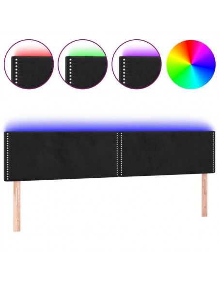 Testiera a LED Nera 180x5x78/88 cm in Velluto