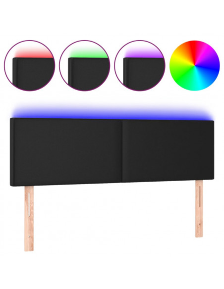 Testiera a LED Nera 144x5x78/88 cm in Similpelle