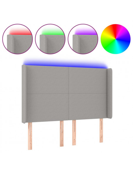 Testiera a LED Grigio Chiaro 147x16x118/128 cm in Tessuto