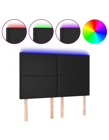 Testiera a LED Nera 144x5x118/128 cm in Similpelle