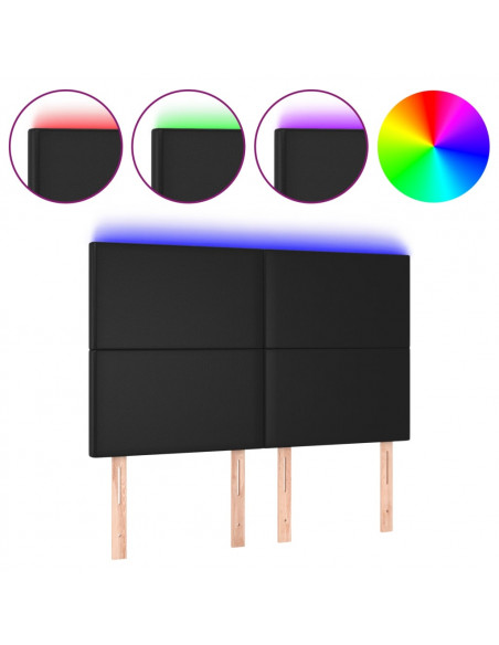 Testiera a LED Nera 144x5x118/128 cm in Similpelle