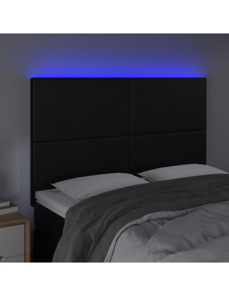 Testiera a LED Nera 144x5x118/128 cm in Similpelle