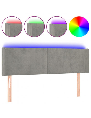 Testiera Grigio Chiaro a LED 147x16x78/88 cm in Velluto