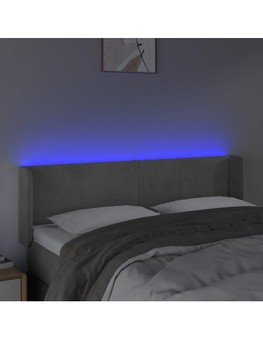 Testiera Grigio Chiaro a LED 147x16x78/88 cm in Velluto