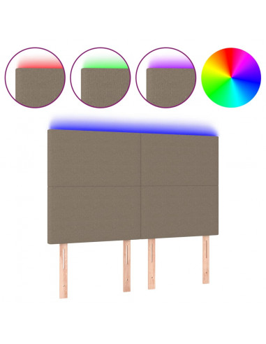 Testiera a LED Tortora 144x5x118/128 cm in Tessuto