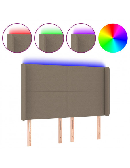 Testiera a LED Tortora 147x16x118/128 cm in Tessuto