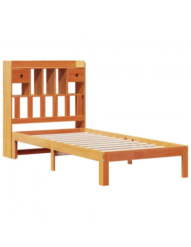 Letto Libreria senza Materasso Marrone Cera 75x190 cm in Pino