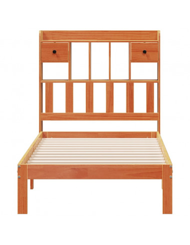 Letto Libreria senza Materasso Marrone Cera 75x190 cm in Pino