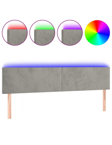 Testiera a LED Grigio Chiaro 160x5x78/88 cm in Velluto