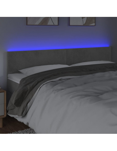 Testiera a LED Grigio Chiaro 160x5x78/88 cm in Velluto